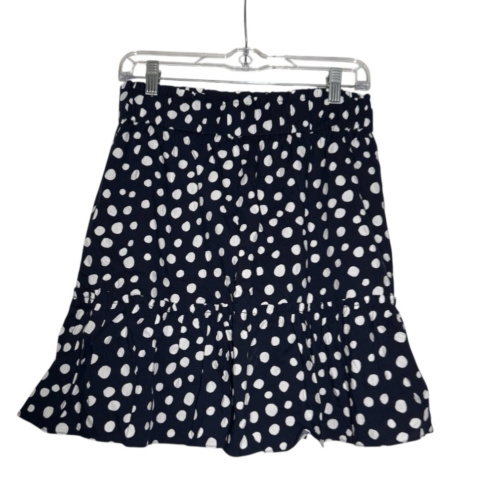 LOFT Navy Blue Tiered Skirt White Polka Dots Lined Size Medium Nautical Preppy - Picture 2 of 9